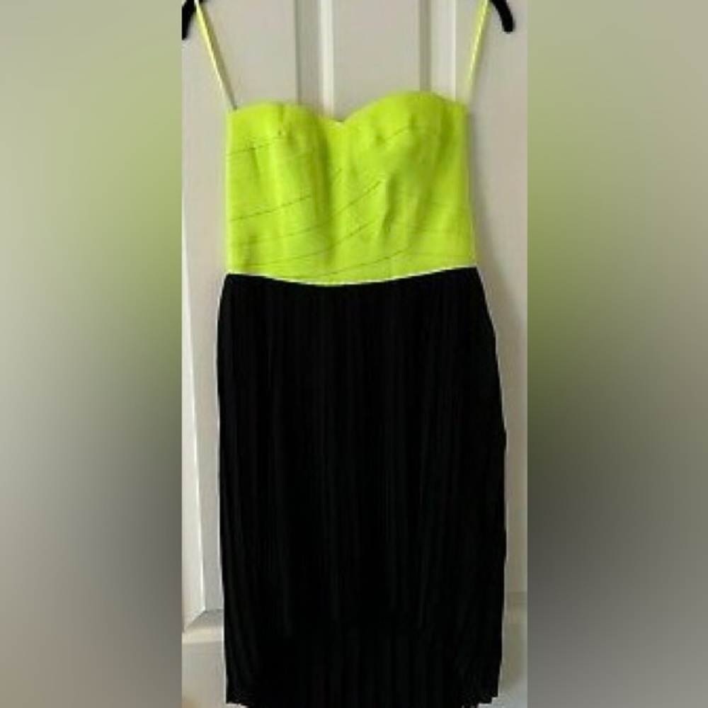 Sans Souci Strapless Neon Bodycon and Pleated Dress